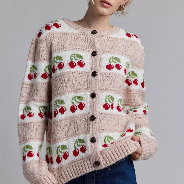 Kimchi Blue cherry print knit cardigan