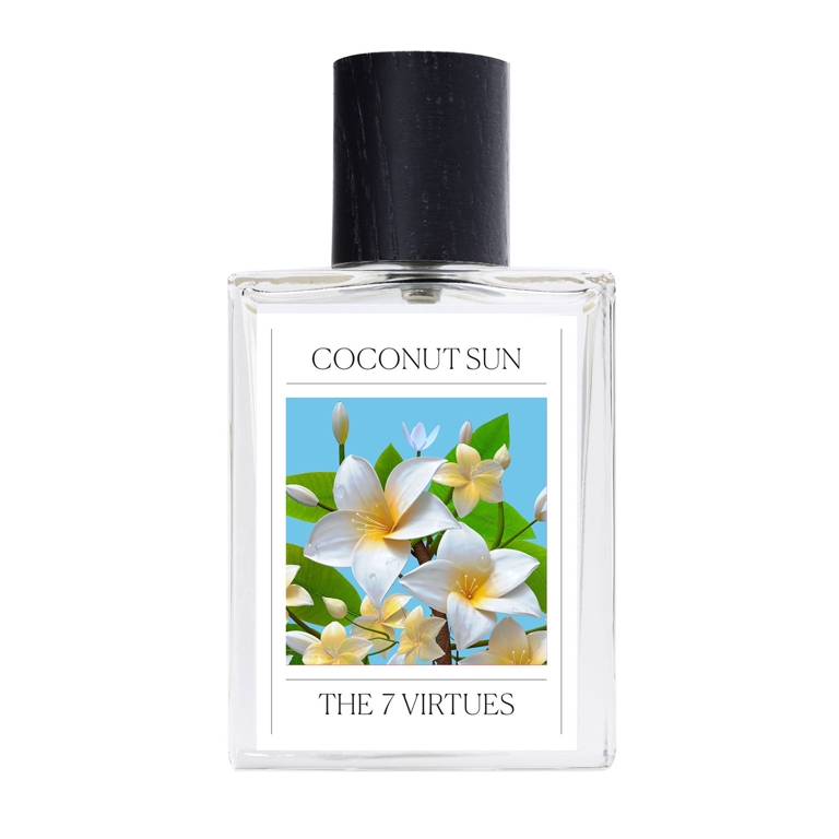 best solar fragrances: a bottle of The 7 Virtues Coconut Sun Eau de Parfum