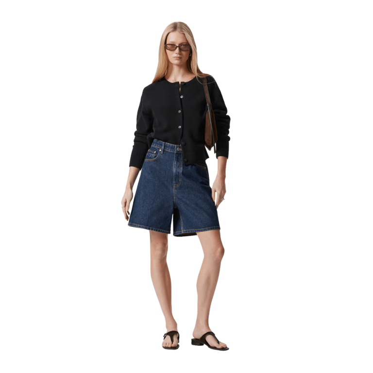 Wide-Leg Denim Shorts