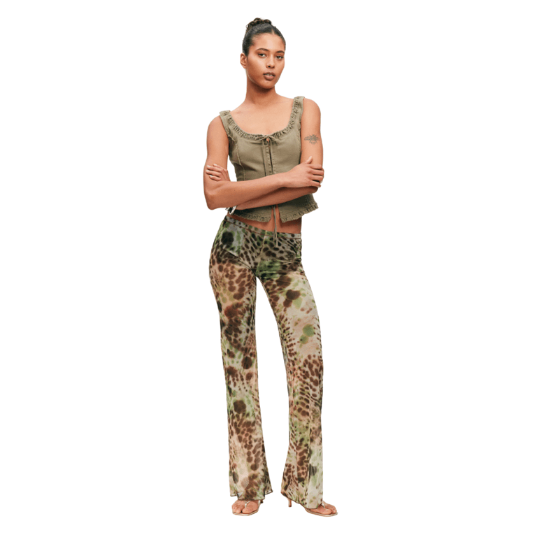 Flared Printed Mesh Trousers