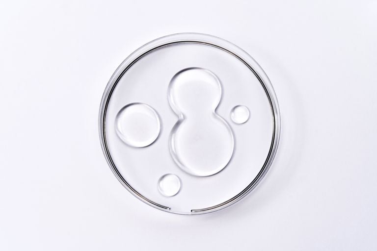 Samples of gel in Petri dish on white background.