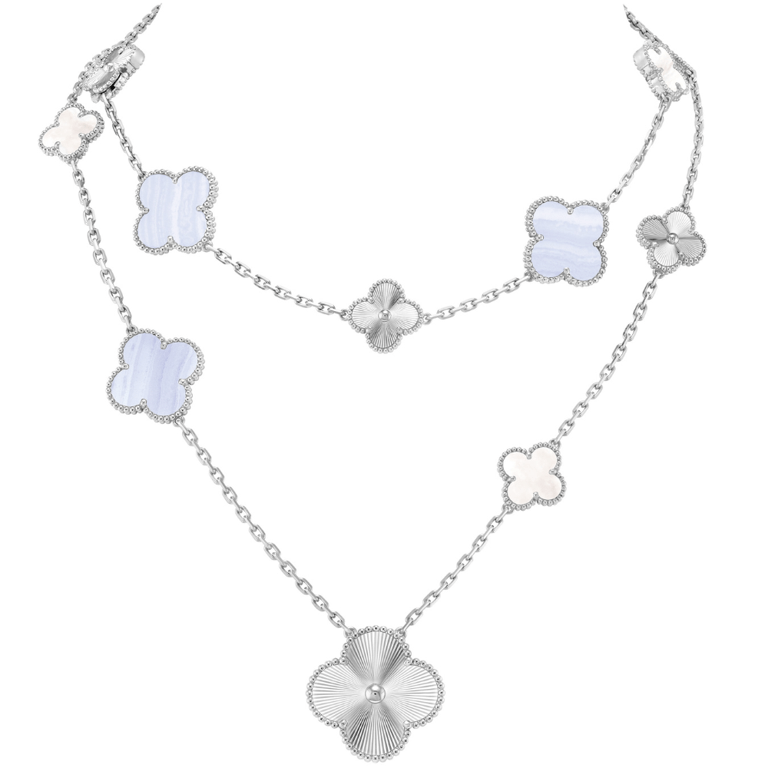 Transformable Vintage Alhambra Necklace in mother-of-pearl and Chalcedony