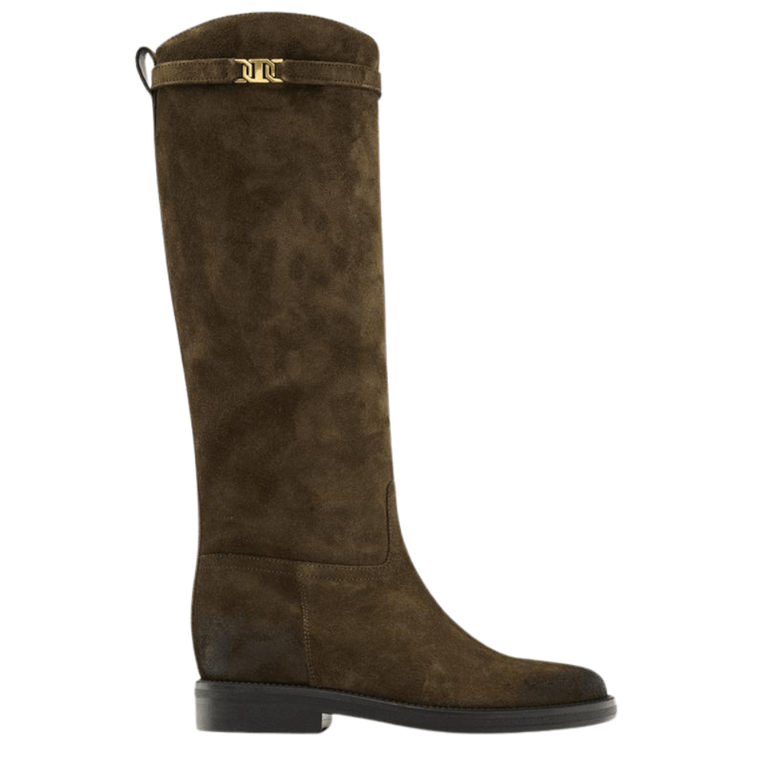 Massimo Dutti Oiled Split Suede Riding Boots