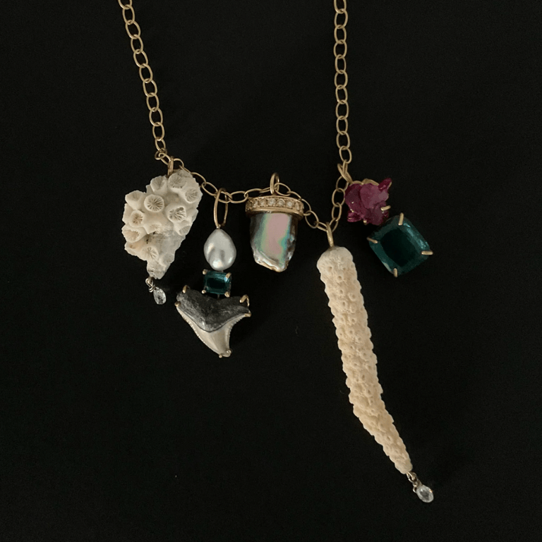 Marisa Klass Long coral Pendant with Diamond Briolette