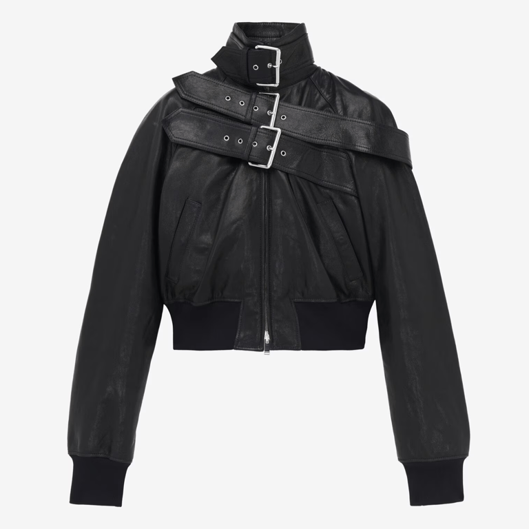 Alexander McQueen Women's Belt Detail Leather Jacket in Black