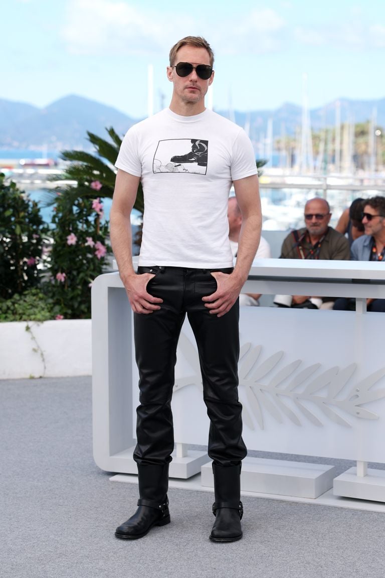 Alexander Skarsgård poses in style during the "Pillion" photocall at the 78th annual Cannes Film Festival at Palais des Festivals on May 18, 2025 in Cannes, France.