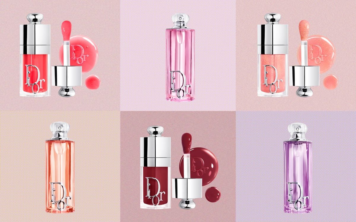 A collage of the new Dior Addict Lip Glow Oils and Fragrances