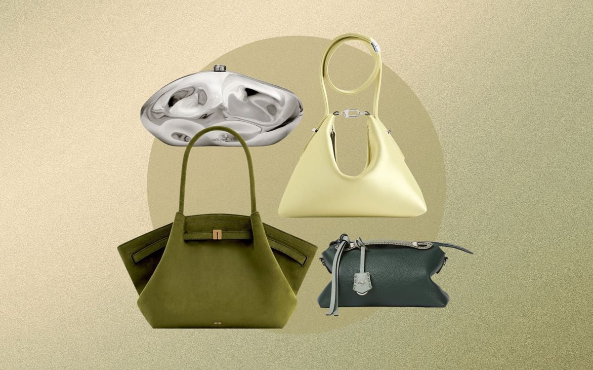 A collage of unique spring bags