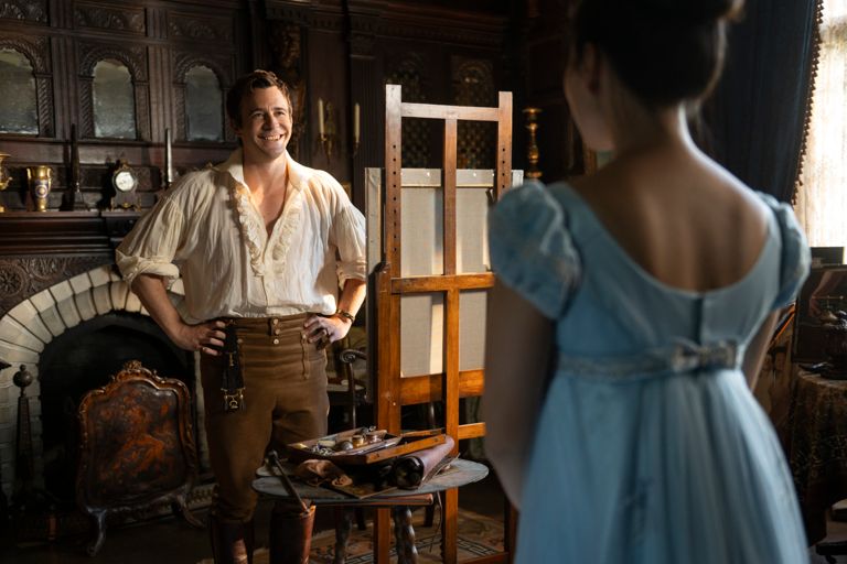 Luke Thompson as Benedict Bridgerton, Yerin Ha as Sophie Baek in episode 403 of Bridgerton.