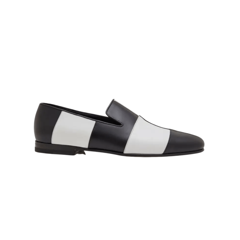 Manalo Blahnik Gaula Black and White Calf Leather Loafers 