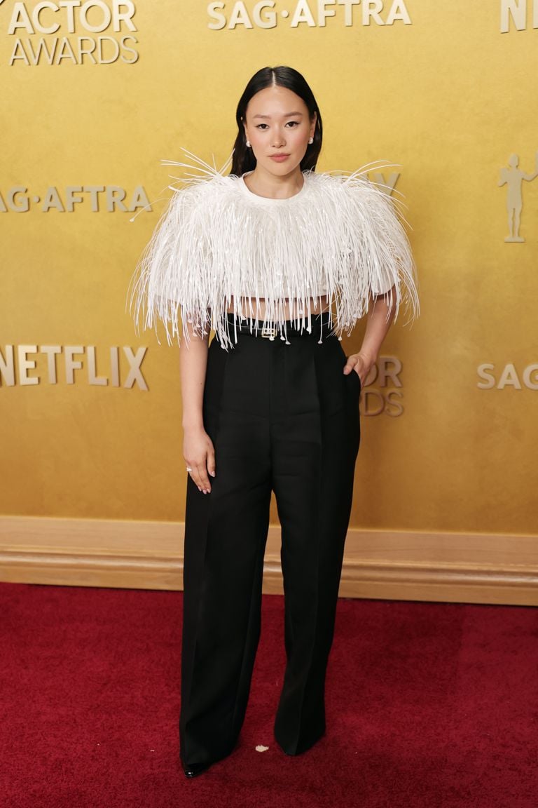 sag awards 2026, actor awards red carpet fashion: yerin ha in balenciaga
