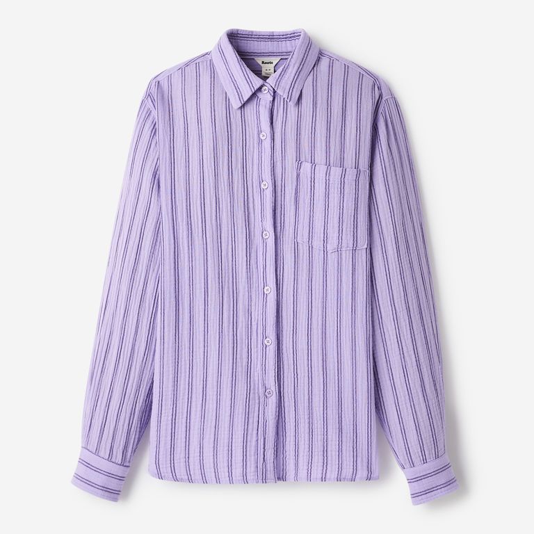 Roots Isla Cotton Gauze Shirt in Lavender Stripe