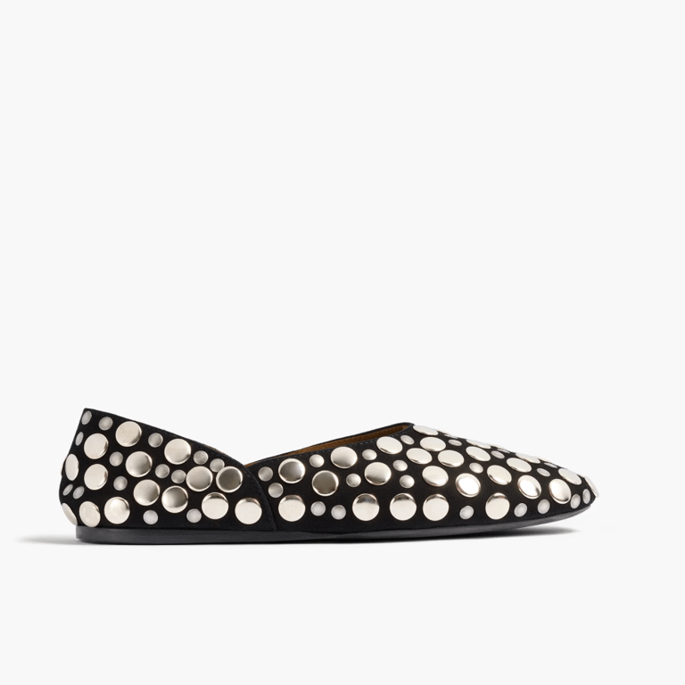 Khaite Jane Flat in  Black Suede with Silver Studs