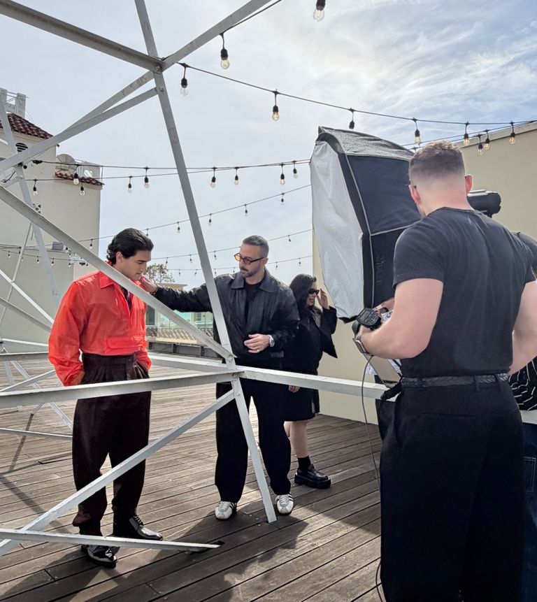 On set during FASHION’s Summer 2026 cover photoshoot with Josh Heuston
