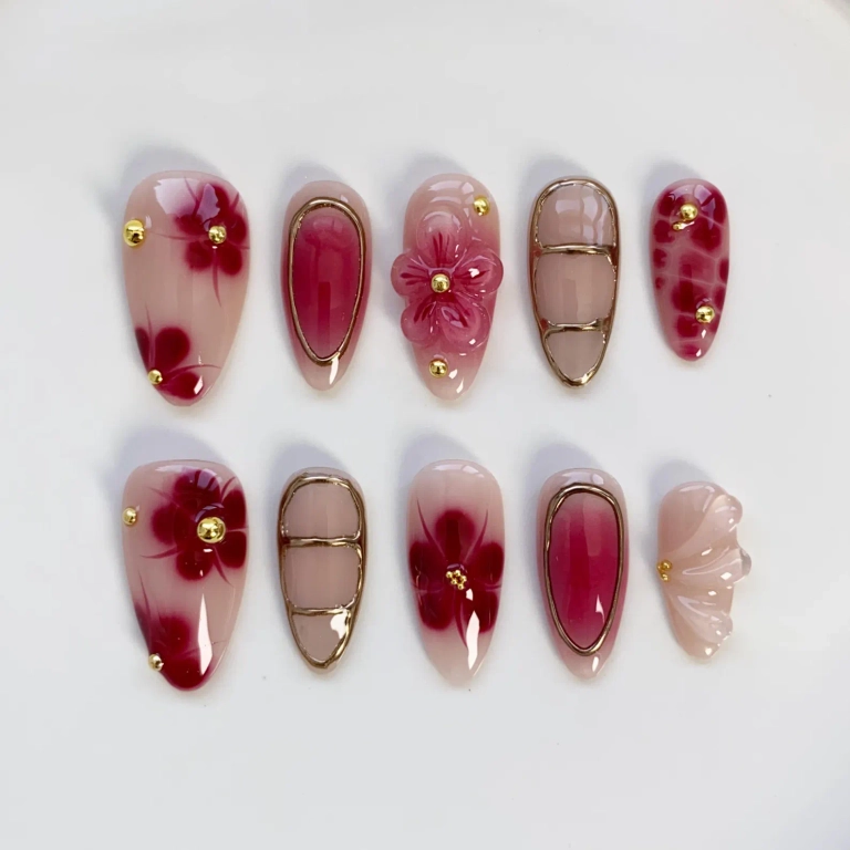 Beautybox by Kayleigh Press-On Nails in Blooming Burgundy Flower
