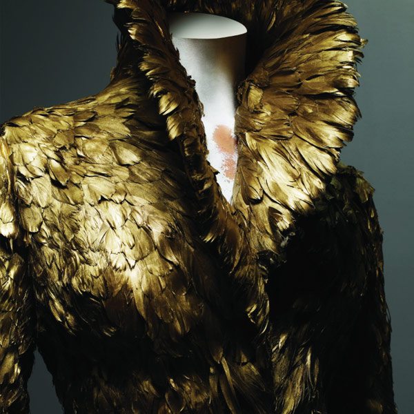 alexander mcqueen gold feather dress F2006 Alexander McQueen Feather Dress – Shrimpton Couture main image 0