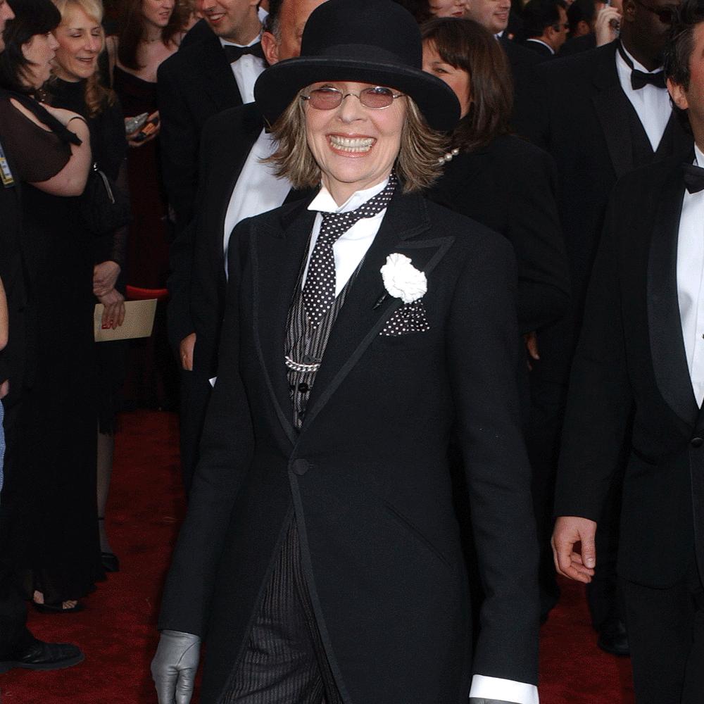 diane keaton cigarette 11 Female Celebrities Who Rocked Tuxedos on the Red Carpet
