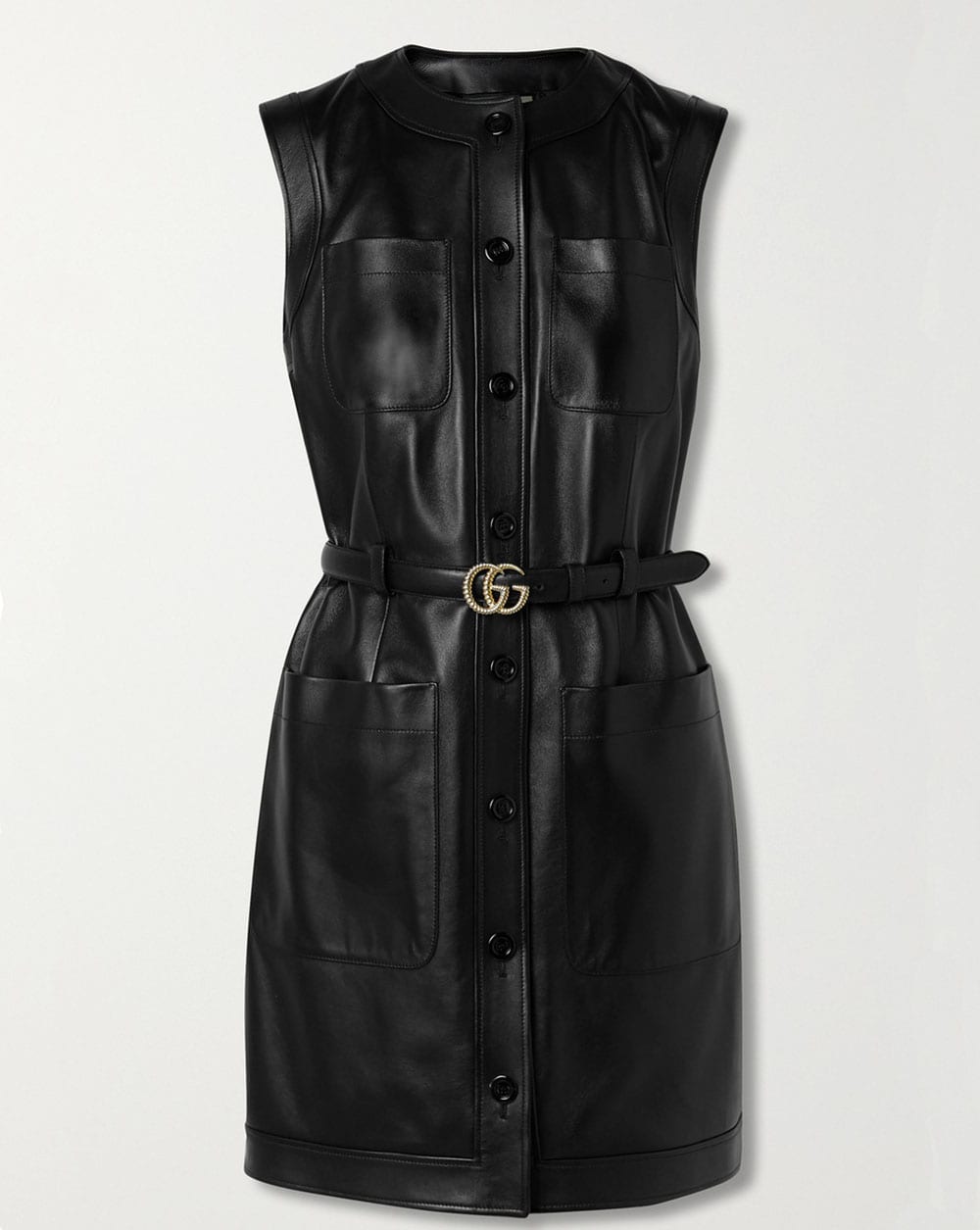hit list leather dress @lindsaylohan arrived at @guccis Cruise Fashion Show in Times Square, New York City, wearing a black leather look from @gucci Fall 2026 featuring a zip-front jacket and matching slit skirt. Hot! Or