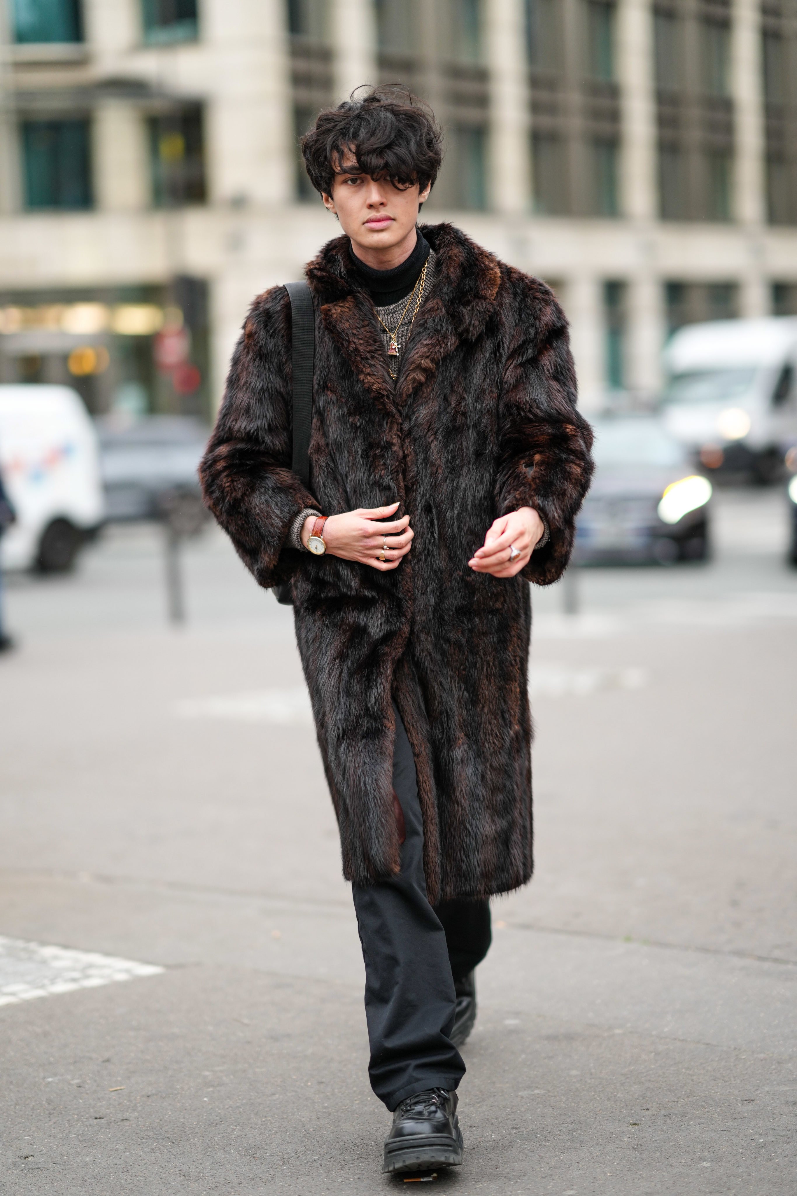 couture week street style fur coat