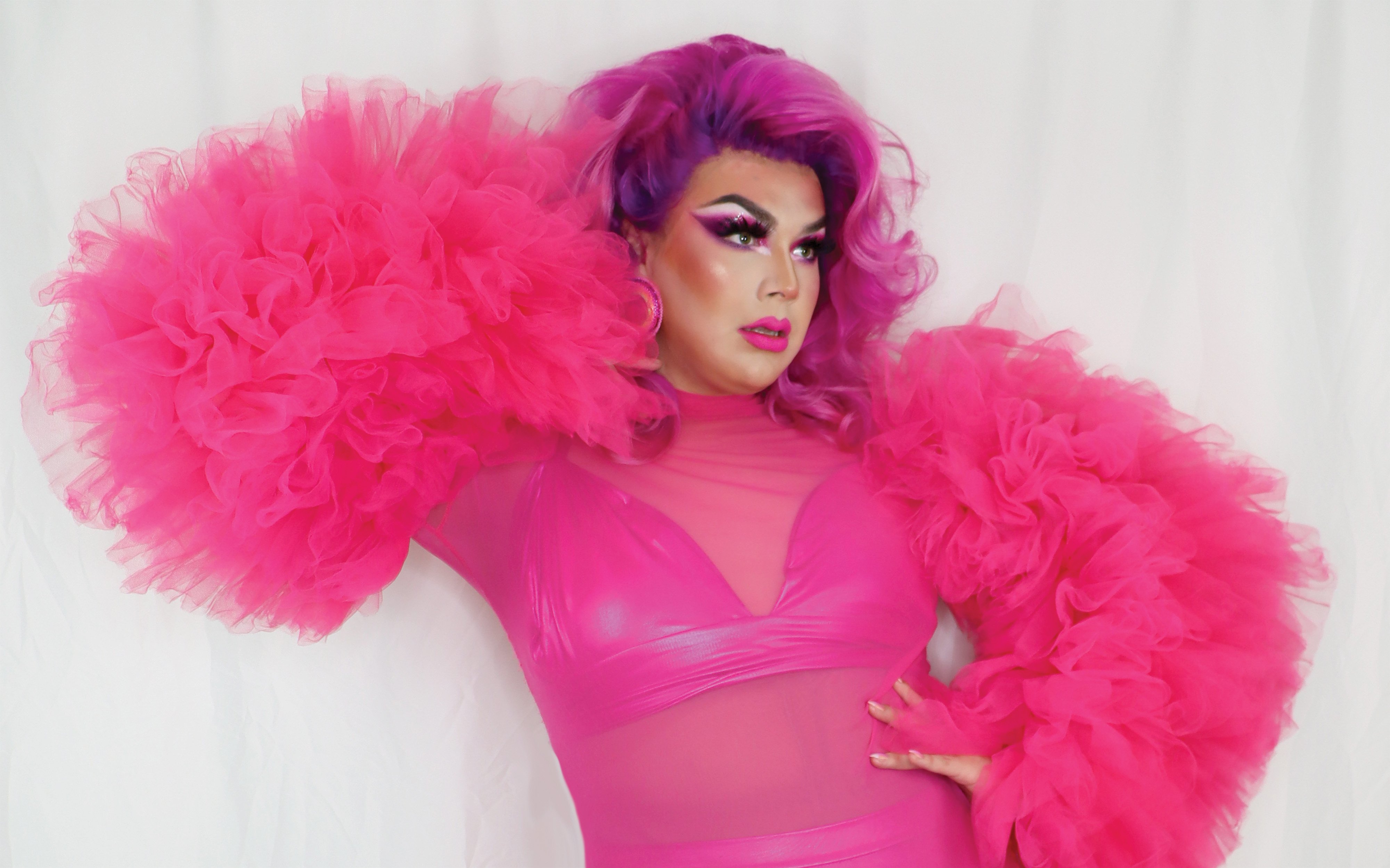 open lace back dress Pink Shiny Holographic 2 Pieces Drag Queen Outfit main image 0