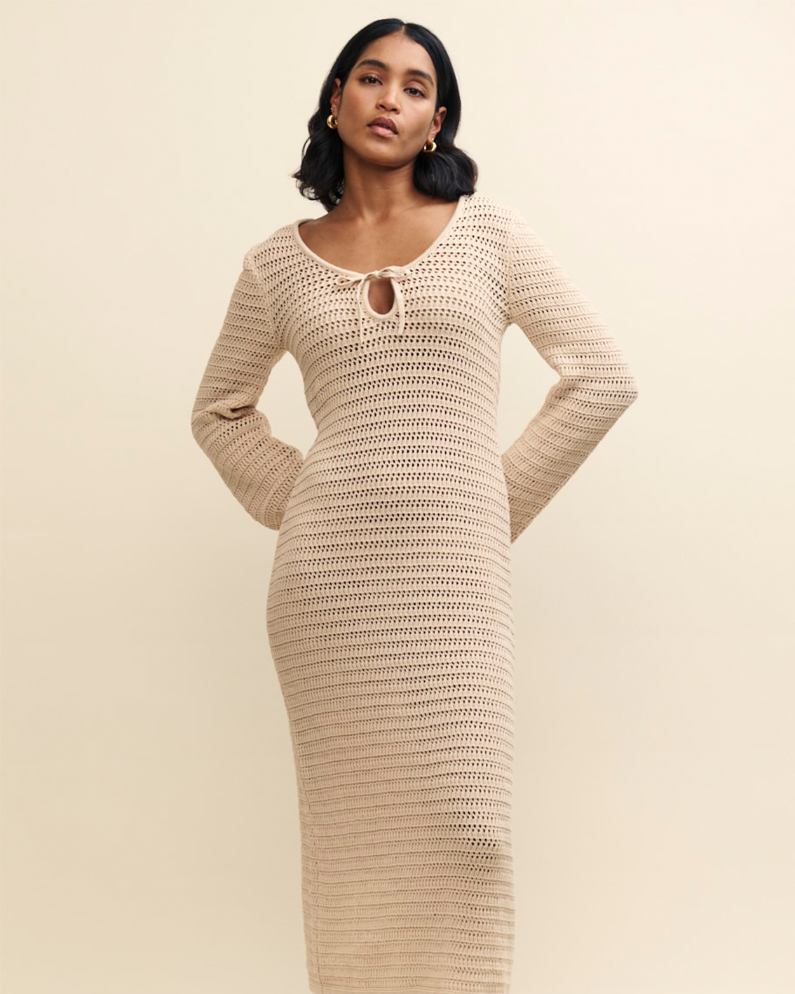 what to wear under crochet dress Cashmere Crochet Dress with Slip Sand Pink – Rhoan