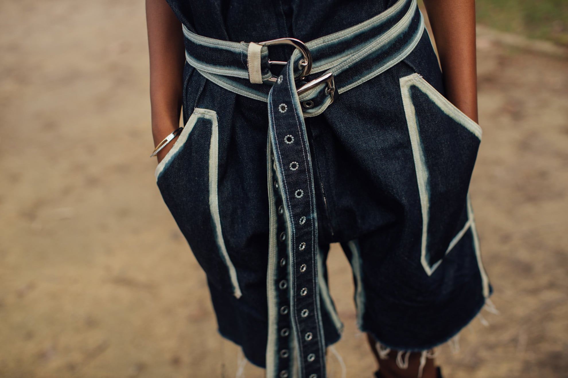 a double stacked denim belt. belt trends 2026