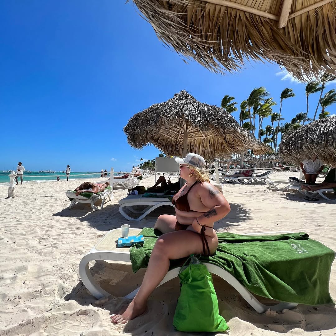 tankini swimwear, plus-size tankini: Writer Meaghan Wray wearing a bikini on the beach