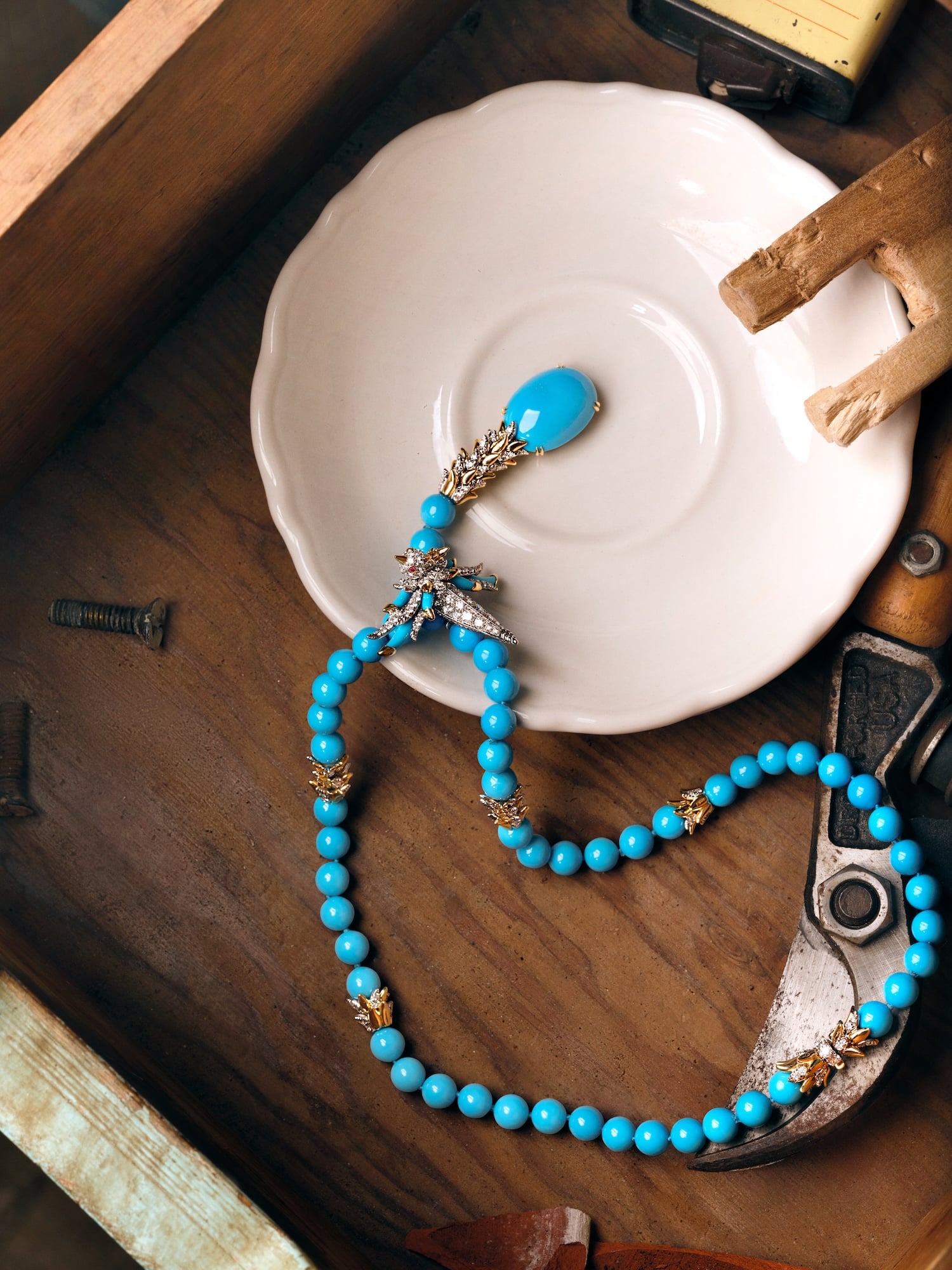 Tiffany & Co. Bird on a Rock turquoise drop necklace