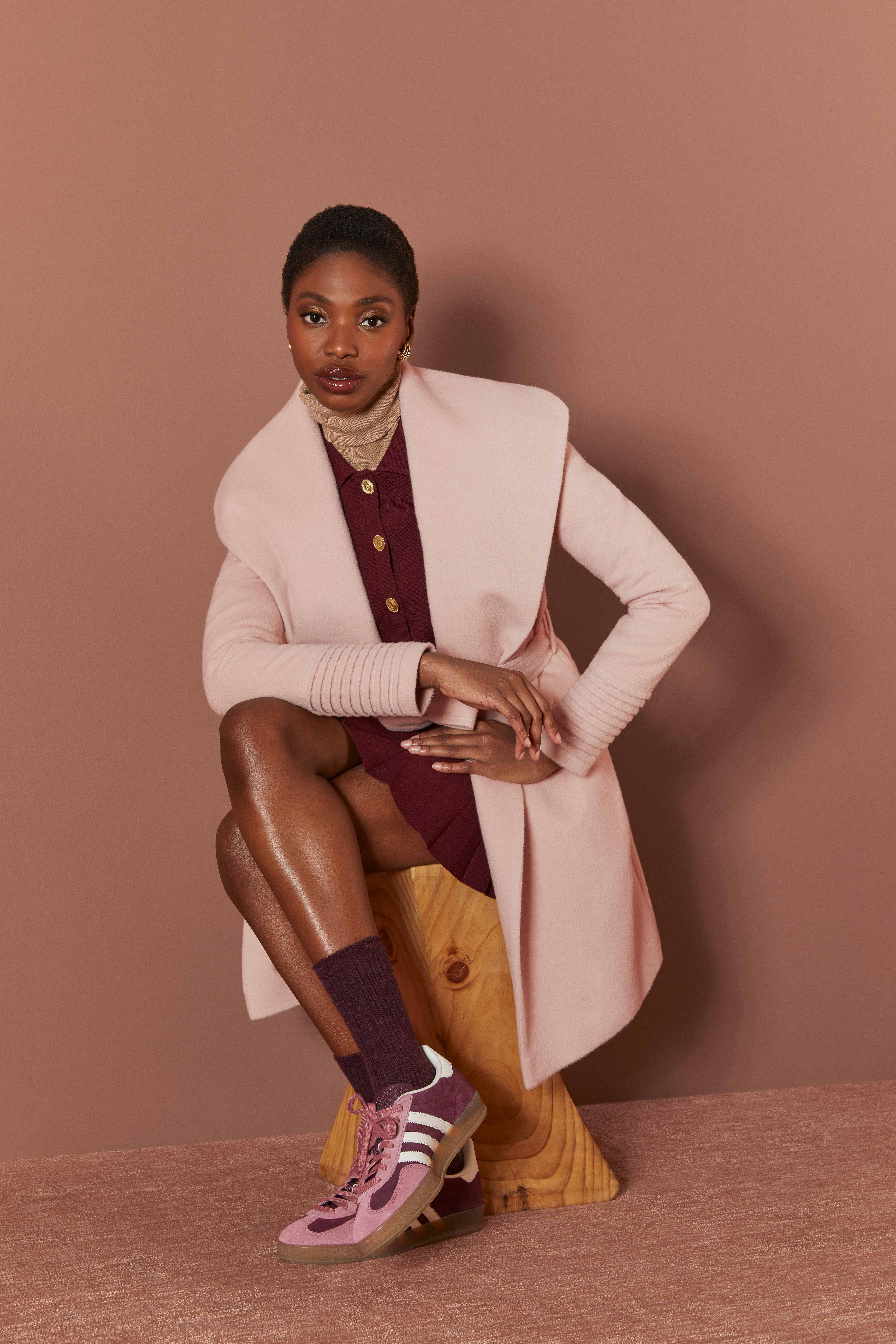 Sentaler Baby Alpaca Mid Length Shawl Collar Wrap Coat, Blush Pink