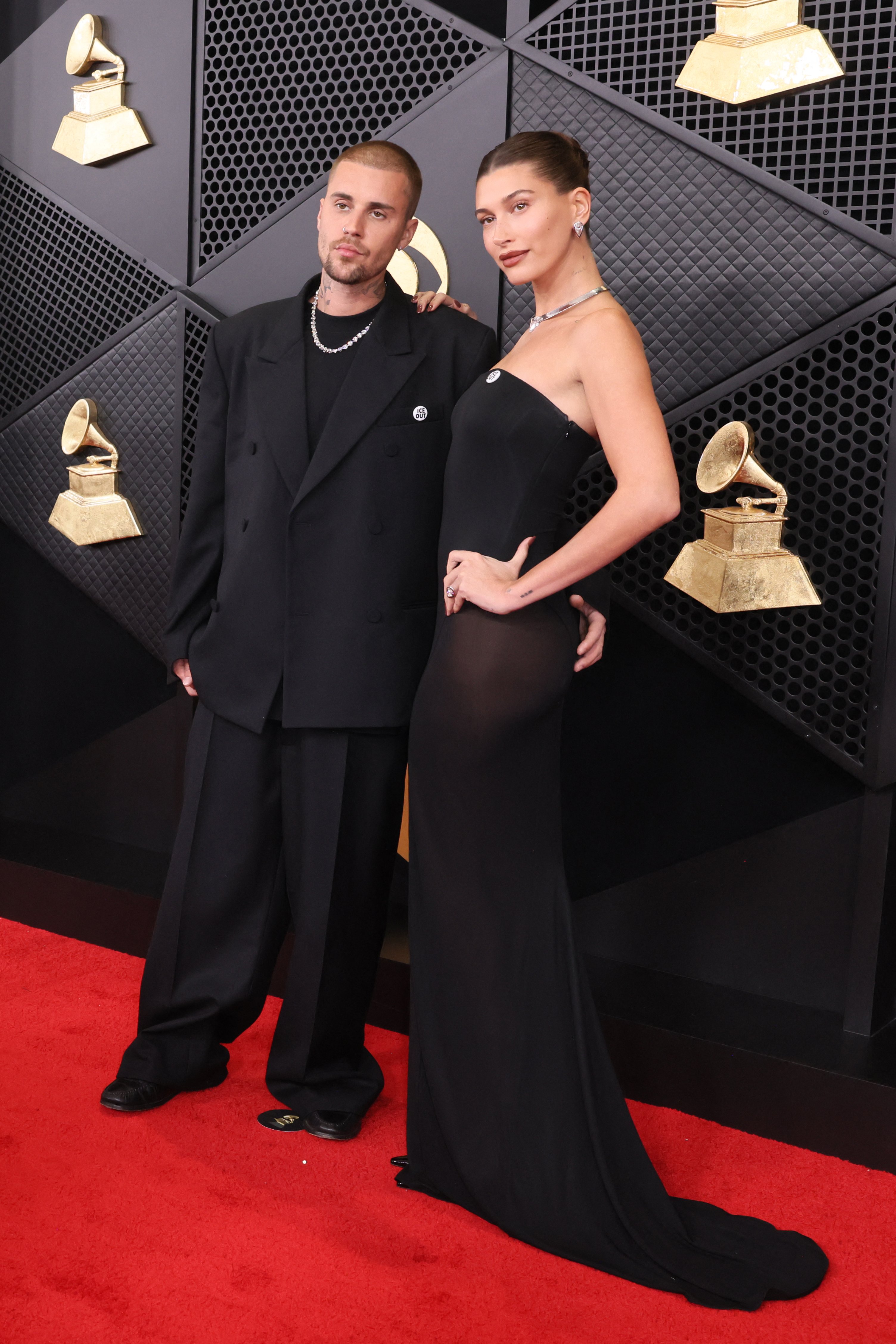 grammys red carpet 2026: justin bieber in balenciaga, hailey bieber in alaia